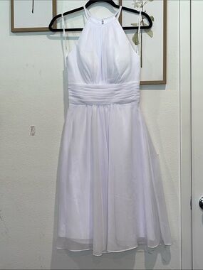 White Halter Chiffon Cocktail Dress